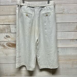 Nine West Linen Pants Womens 8 White Cropped Braided Belt Wide Leg Lined Resort‎